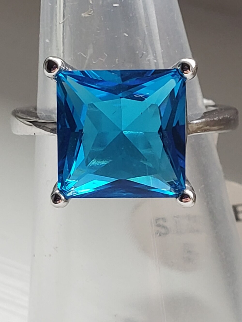 NEW Sz 5 Blue Topaz Ring, Sterling Silver Stamped, High Profile Setting Fabulous